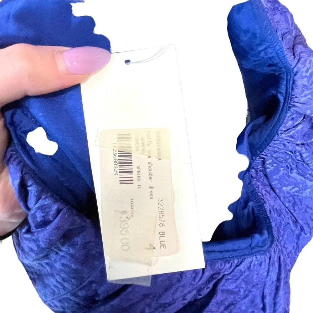 Shoshanna Ruffle One Shoulder Jacquard Textured Dress Blue‎ Size 4 - Picture 7 of 8